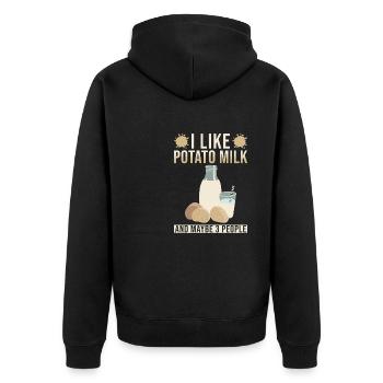 Potato milk saying - Unisex Premium Organic Zip Hoodie - black - Back - Nico (187cm)