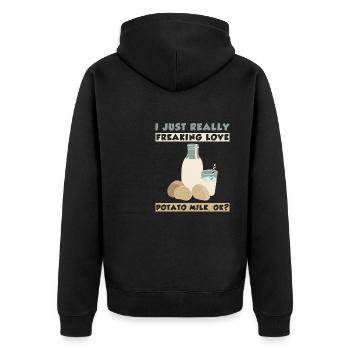 Potato milk saying - Unisex Premium Organic Zip Hoodie - black - Back - Nico (187cm)
