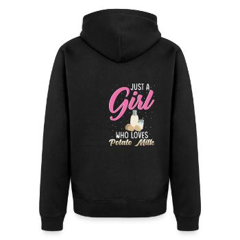 Potato milk saying - Unisex Premium Organic Zip Hoodie - black - Back - Nico (187cm)