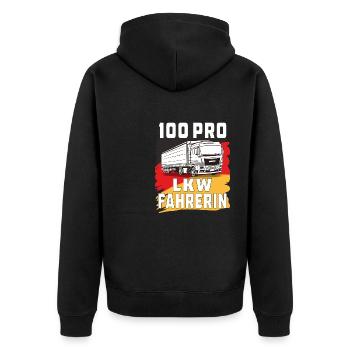 100 PRO LKW FAHRERIN - Unisex Premium Bio Zip Hoodie - Schwarz - Hinten - Nico (187cm)