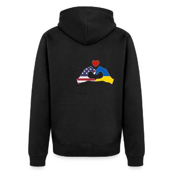 America Supports Ukraine Love Heart - Unisex Premium Organic Zip Hoodie - black - Back - Nico (187cm)