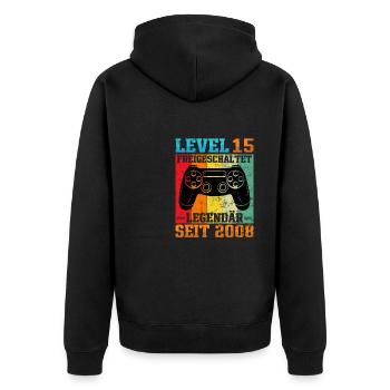 Gaming Geburtstag 2008 Level 15 - Unisex Premium Bio Zip Hoodie - Schwarz - Hinten - Nico (187cm)