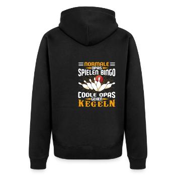 Kegler Kegelbahn Coole Opas gehen Kegeln - Unisex Premium Bio Zip Hoodie - Schwarz - Hinten - Nico (187cm)