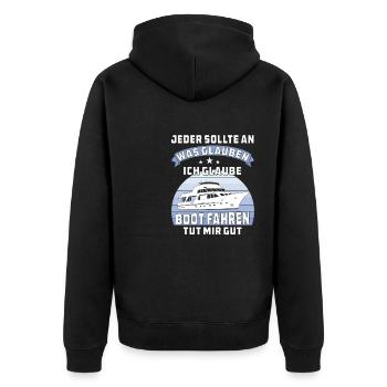 BOOT FAHREN TUT MIR GUT - Unisex Premium Bio Zip Hoodie - Schwarz - Hinten - Nico (187cm)