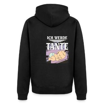 ICH WERDE TANTE - Unisex Premium Bio Zip Hoodie - Schwarz - Hinten - Nico (187cm)