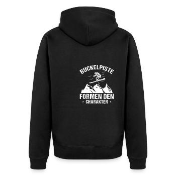 Skifahrer Skipiste Buckelpisten - Unisex Premium Bio Zip Hoodie - Schwarz - Hinten - Nico (187cm)