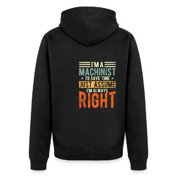 Maschinist - Unisex Premium Bio Zip Hoodie - Schwarz - Hinten - Nico (187cm)