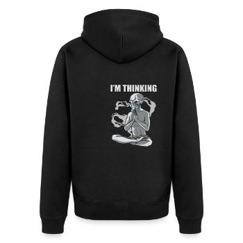 Ich Denke Alien Yoga Meditation Zitat Geschenk - Unisex Premium Bio Zip Hoodie - Schwarz - Hinten - Nico (187cm)