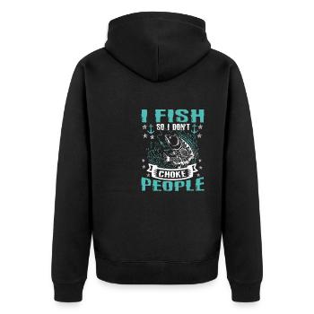 I fish so I don't have funny - Unisex Premium Organic Zip Hoodie - black - Back - Nico (187cm)