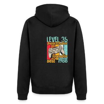 Level 35 freigeschaltet legendär seit 1988 - Unisex Premium Bio Zip Hoodie - Schwarz - Hinten - Nico (187cm)