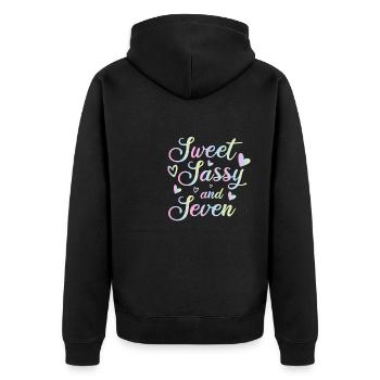 Sweet Sassy And Seven 7th birthday 7 years old - Unisex Premium Organic Zip Hoodie - black - Back - Nico (187cm)