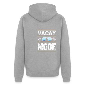 Vacay-Modus-Urlaubs-Road-Trip-Urlaubs-Outfit - Unisex Premium Bio Zip Hoodie - Grau meliert - Hinten - Nico (187cm)