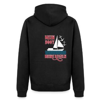 Mein Boot Meine Regeln Segeln Bootbesitzer - Unisex Premium Bio Zip Hoodie - Schwarz - Hinten - Nico (187cm)