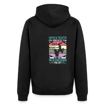 Vater und Tochter Partnerlook Papa Vatertag - Unisex Premium Bio Zip Hoodie - Schwarz - Hinten - Nico (187cm)