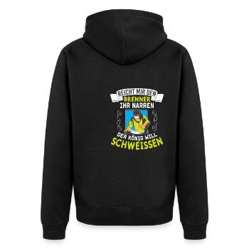 Reicht Mir Den Brenner Ihr Narren Der König Will - Unisex Premium Bio Zip Hoodie - Schwarz - Hinten - Nico (187cm)
