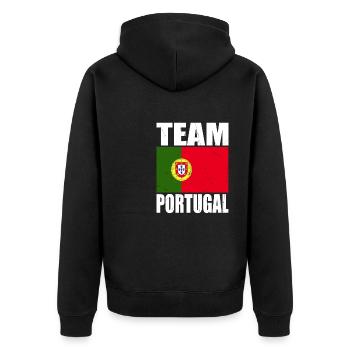 Team Portugal Fußball - Unisex Premium Bio Zip Hoodie - Schwarz - Hinten - Nico (187cm)