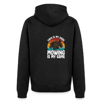 Lawnmowing Papa is my game mowing fathersday - Unisex Premium Bio Zip Hoodie - Schwarz - Hinten - Nico (187cm)