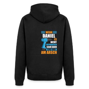 Daniel Vorname Name Geburtstag Reparieren - Unisex Premium Bio Zip Hoodie - Schwarz - Hinten - Nico (187cm)