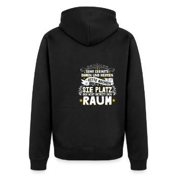 Sehr Geehrte Damen Und Herren Der Wirt Betritt - Unisex Premium Bio Zip Hoodie - Schwarz - Hinten - Nico (187cm)