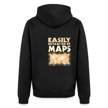 Leicht Abgelenkt Von Maps Geography Mapping - Unisex Premium Bio Zip Hoodie - Schwarz - Hinten - Nico (187cm)