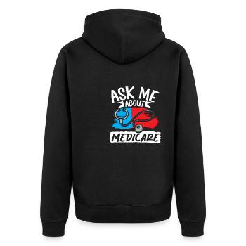 Ask Me About Medicare Versicherungsfachmann - Unisex Premium Bio Zip Hoodie - Schwarz - Hinten - Nico (187cm)