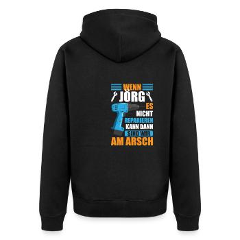 Jörg Vorname Name Geburtstag Reparieren - Unisex Premium Bio Zip Hoodie - Schwarz - Hinten - Nico (187cm)