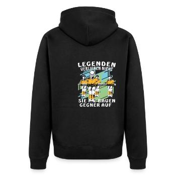 TISCHFUSSBALL LEGENDEN VERLIEREN NICHT - Unisex Premium Bio Zip Hoodie - Schwarz - Hinten - Nico (187cm)