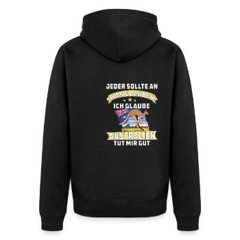 AUSTRALIEN TUT MIR GUT - Unisex Premium Bio Zip Hoodie - Schwarz - Hinten - Nico (187cm)