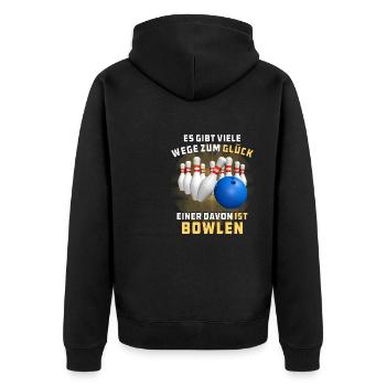 GLÜCK IST BOWLEN - Unisex Premium Bio Zip Hoodie - Schwarz - Hinten - Nico (187cm)