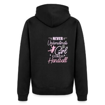 Never underastemate a girl who plyas handball - Unisex Premium Bio Zip Hoodie - Schwarz - Hinten - Nico (187cm)