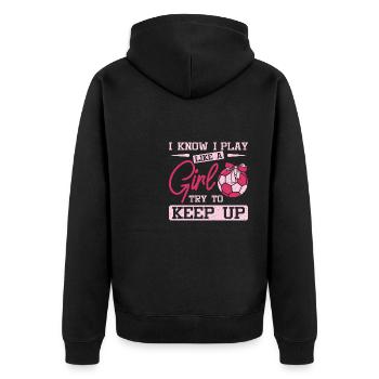 Play like a girl handball - Unisex Premium Bio Zip Hoodie - Schwarz - Hinten - Nico (187cm)