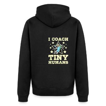 I coach tiny humans Handball - Unisex Premium Bio Zip Hoodie - Schwarz - Hinten - Nico (187cm)