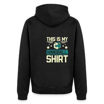 This is my handball - Unisex Premium Bio Zip Hoodie - Schwarz - Hinten - Nico (187cm)