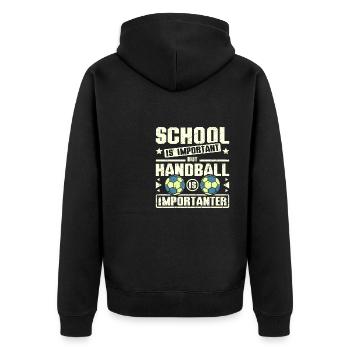 School is important but handball is importanter - Unisex Premium Bio Zip Hoodie - Schwarz - Hinten - Nico (187cm)