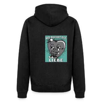 HERZ WO BLEIBT DIE LIEBE - Unisex Premium Bio Zip Hoodie - Schwarz - Hinten - Nico (187cm)