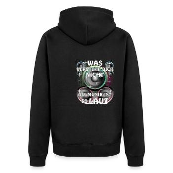 LAUTSPRECHER DIE MUSIK IST SO LAUT - Unisex Premium Bio Zip Hoodie - Schwarz - Hinten - Nico (187cm)