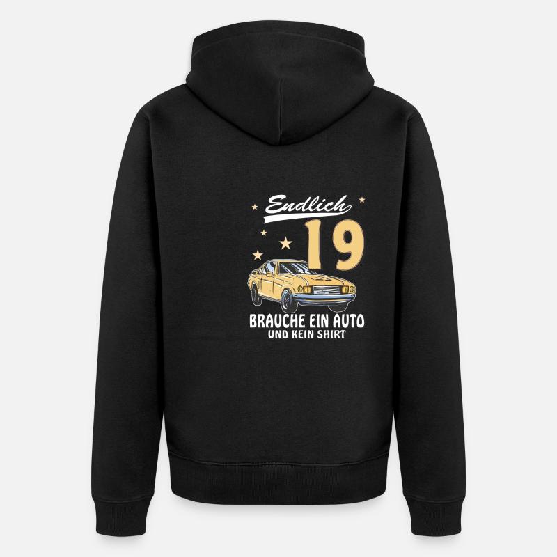 AUTO GEBURTSTAG ENDLICH 19 - Unisex Premium Bio Zip Hoodie - Schwarz