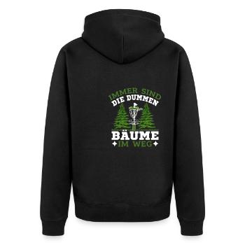 Disc Golf Immer sind die Bäume im Weg - Unisex Premium Bio Zip Hoodie - Schwarz - Hinten - Nico (187cm)