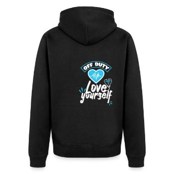 Off Duty Love Yourself - Unisex Premium Organic Zip Hoodie - black - Back - Nico (187cm)