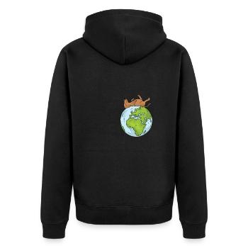 Earth Day Cute Dog loves world - Unisex Premium Bio Zip Hoodie - Schwarz - Hinten - Nico (187cm)