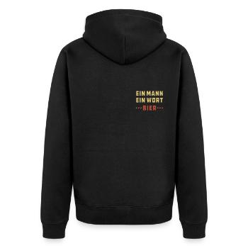 EIN MANN EIN WORT BIER - Unisex Premium Bio Zip Hoodie - Schwarz - Hinten - Nico (187cm)