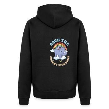 Save The Chubby Unicorns Cute Rhinoceros - Unisex Premium Bio Zip Hoodie - Schwarz - Hinten - Nico (187cm)