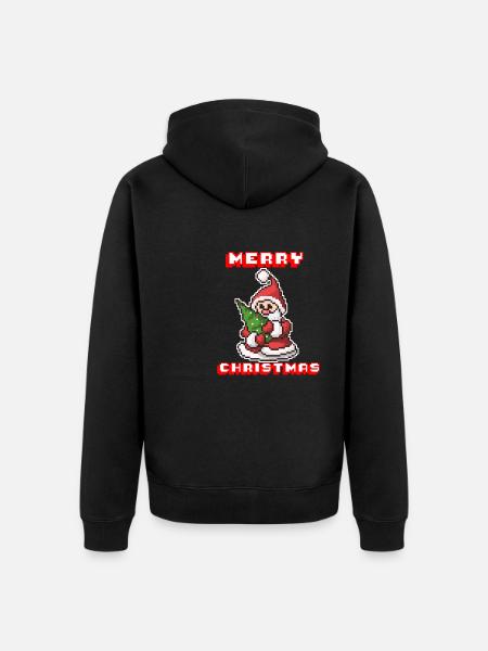 Merry Christmas I Xmas I 8 Bit Pixelated Santa - Unisex Premium Organic Zip Hoodie - black