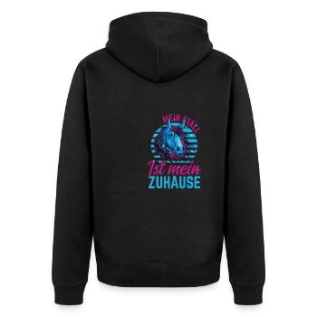 Pferdemädchen Pferd Der Stall ist mein Zuhause - Unisex Premium Bio Zip Hoodie - Schwarz - Hinten - Nico (187cm)