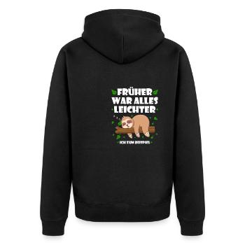 Früher War Alles Leichter, Lustiges Faultier - Unisex Premium Bio Zip Hoodie - Schwarz - Hinten - Nico (187cm)