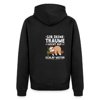 Faultier Schlaf Weiter Sloth Langschläfer - Unisex Premium Bio Zip Hoodie - Schwarz - Hinten - Nico (187cm)