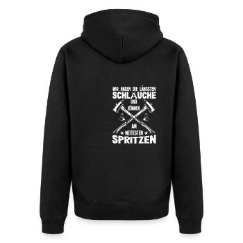 Wir Haben Die Längsten Schläuche Versauter - Unisex Premium Bio Zip Hoodie - Schwarz - Hinten - Nico (187cm)