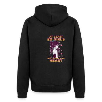 Wenigstens brechen 2D-Mädchen dir nicht das Herz - Unisex Premium Bio Zip Hoodie - Schwarz - Hinten - Nico (187cm)