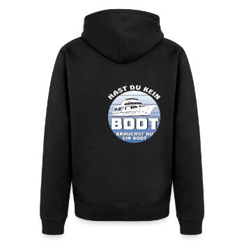 HAST DU KEIN BOOT - Unisex Premium Bio Zip Hoodie - Schwarz - Hinten - Nico (187cm)