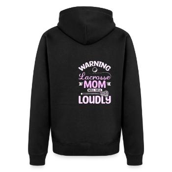 Warning lacrosse mom will yell loudly - Unisex Premium Bio Zip Hoodie - Schwarz - Hinten - Nico (187cm)